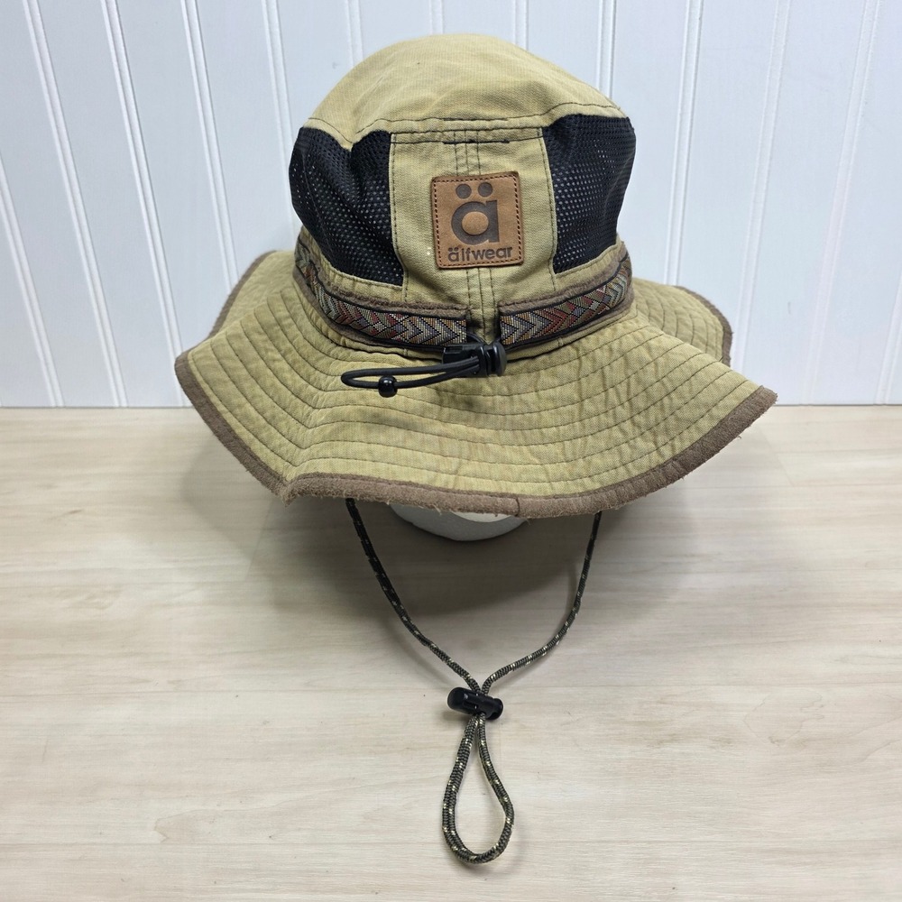 Alfwear Mens Tan Canvas Mesh Boonie Bucket Hat Hiking Fishing Sun Hat Adjustable